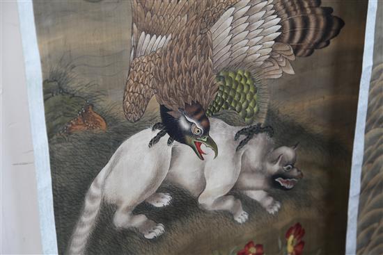 Two 19th century Chinese scroll paintings of eagles,